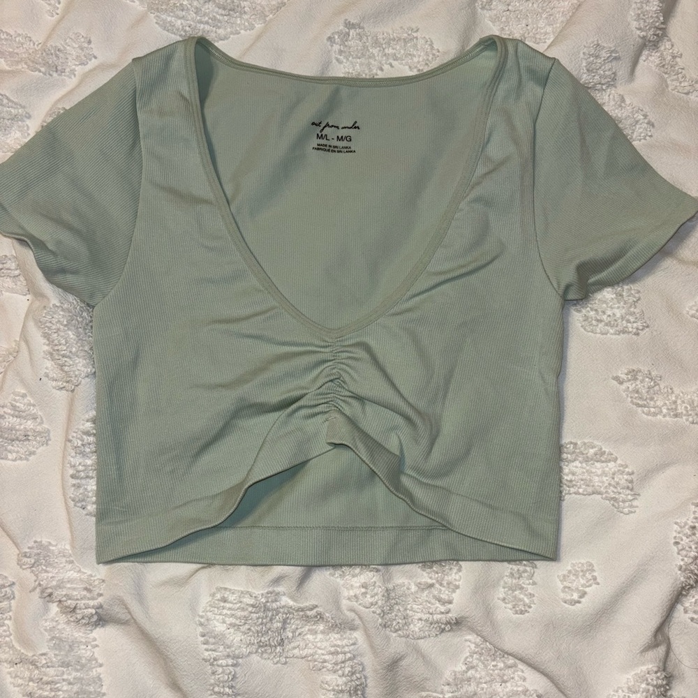 Urban Outfitters Ruched Scoop Crop Top - Sage Green